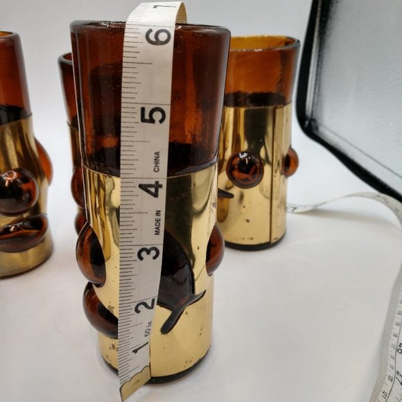 Rare Felipe Derlfinger Caged (metal band) hand blown Amber Tom Collins Glasses - Picture 10 of 16